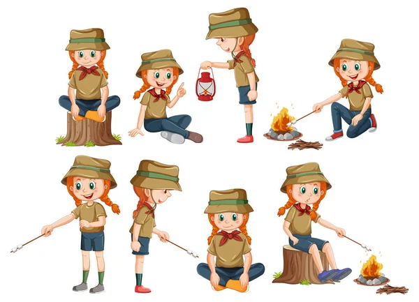 Set Diverse Illustrazioni Bambini Scout — Vettoriale Stock