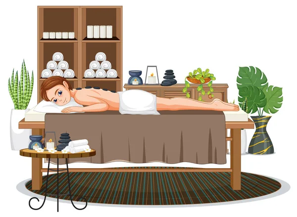 Woman Getting Hot Stone Massage Illustration — Stock Vector