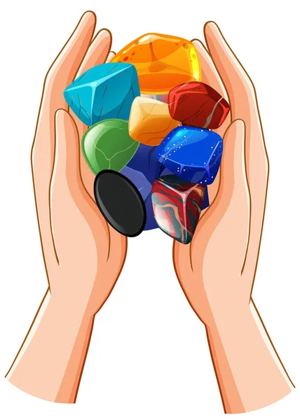 Pile Gemstones Hands Illustration — Stock Vector