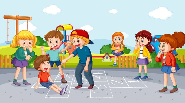 School Playground Kids Bullying Cartoon Concept Illustration — Stock Vector