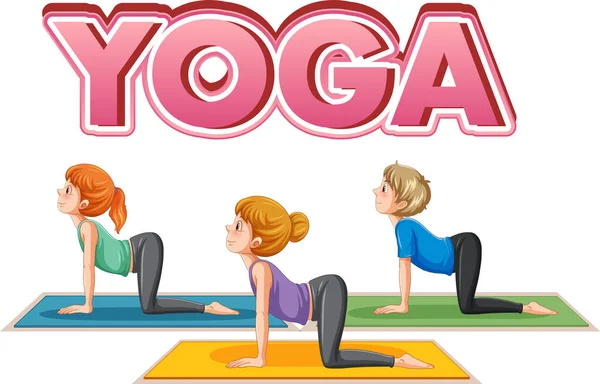 Personas Que Practican Yoga Con Ilustración Texto — Archivo Imágenes Vectoriales