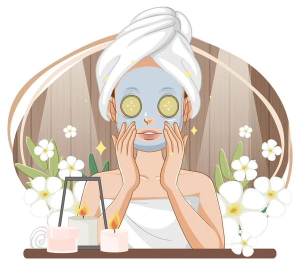 Donna Con Maschera Facciale Illustrazione — Vettoriale Stock