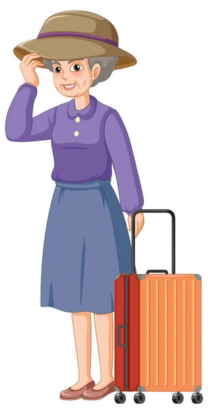 Senior Woman Luggage Illustration — Stock Vector