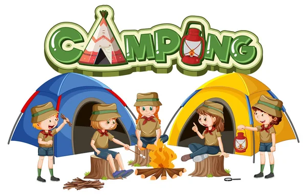 Campeggio All Aperto Con Illustrazione Bambini Scout — Vettoriale Stock