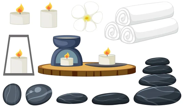 Set Von Stein Massage Wellness Objekte Illustration — Stockvektor