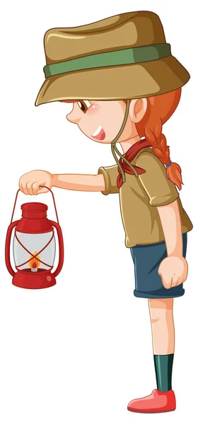 Camping Girl Holding Gas Lantern Illustration — Stock Vector