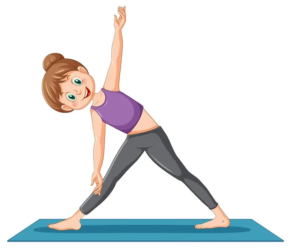 Mujer Practicando Yoga Ilustración Estera — Vector de stock