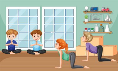 İnsanlar yoga stüdyosunda yoga yapıyor.