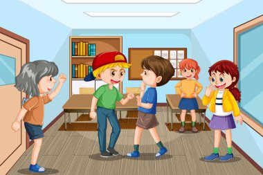 School bullying with student cartoon characters illustration