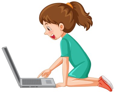 A girl using laptop cartoon illustration
