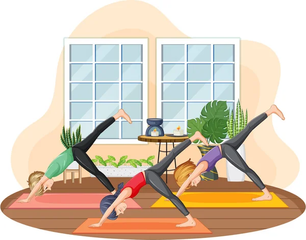 Groupe Personnes Pratiquant Illustration Yoga — Image vectorielle