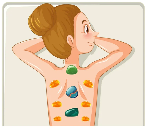 Young Woman Healing Crystals Back Illustration — Stock Vector