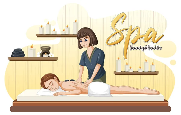 Frau Bekommt Hot Stone Massage Illustration — Stockvektor