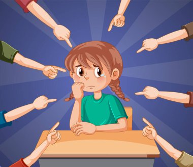 Sad girl surrounded by pointing fingers illustration
