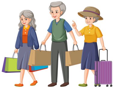 Mutlu yaşlılar grup çizimleri