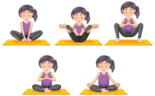 Set Van Yoga Houdingen Illustratie — Stockvector