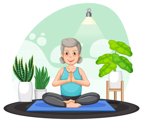 Senior Woman Doing Yoga Illustration — Stock Vector