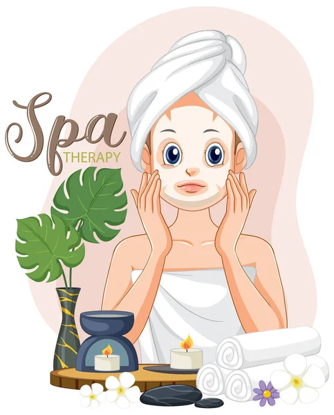 Woman Applying Facial Mask Treatment Illustration — Stock Vector