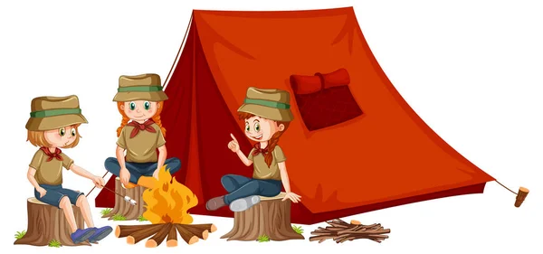 Udendørs Camping Med Spejder Børn Illustration – Stock-vektor