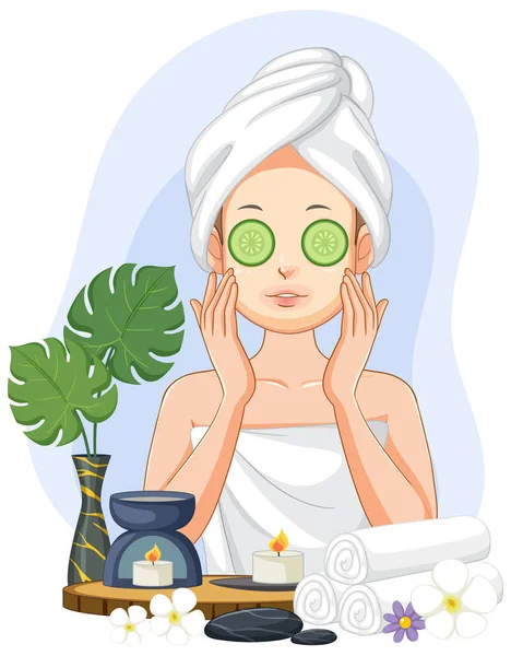 Mujer Spa Aplicación Máscara Facial Ilustración — Vector de stock