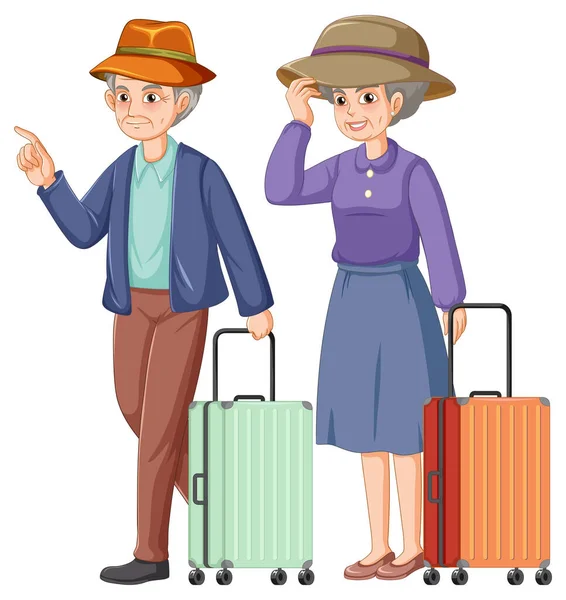 Happy Senior Couple Traveling Illustration — Stock Vector