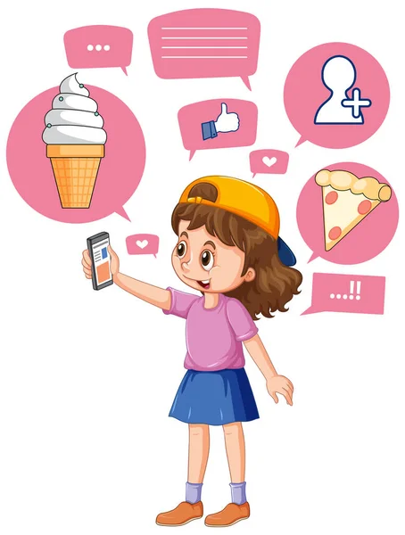 Børn Gennemser Sociale Medier Ved Hjælp Telefon Illustration – Stock-vektor