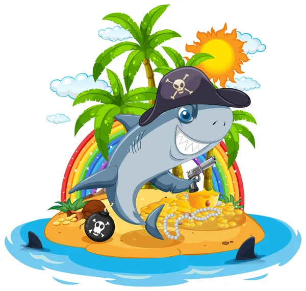 Tiburón Pirata Isla Ilustración — Vector de stock