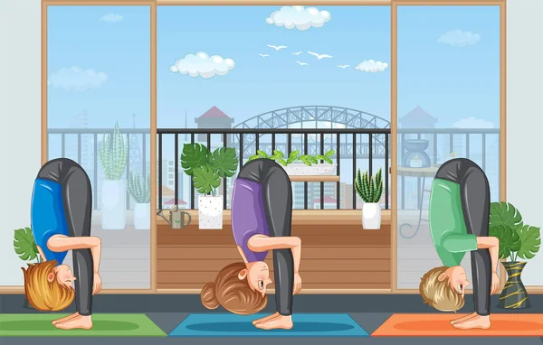 Personnes Pratiquant Exercice Yoga Illustration Méditation — Image vectorielle