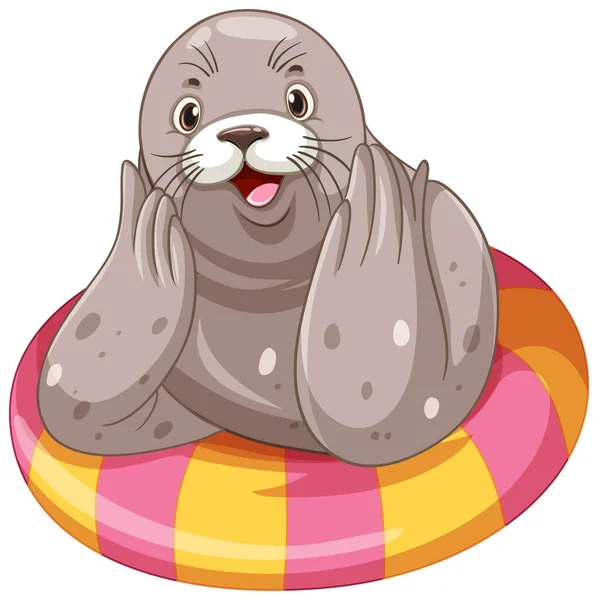 Sea Lion Wearing Inflatable Ring Illustration - Stok Vektor