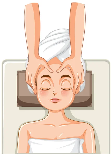 Mulher Recebe Massagem Facial Spa Ilustração — Vetor de Stock