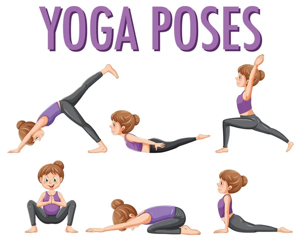 Conjunto Posturas Yoga Ilustración — Vector de stock