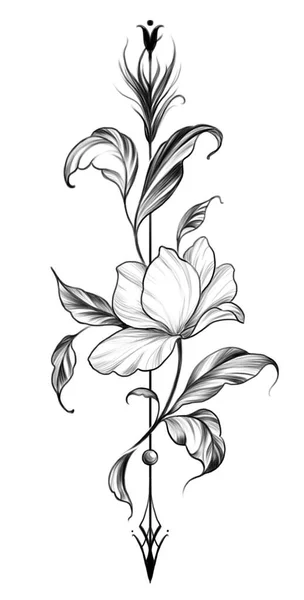 Tetoválás Grafika Illusztráció Dekoratív Elem Egy Nyíl Egy Virág — Stock Fotó
