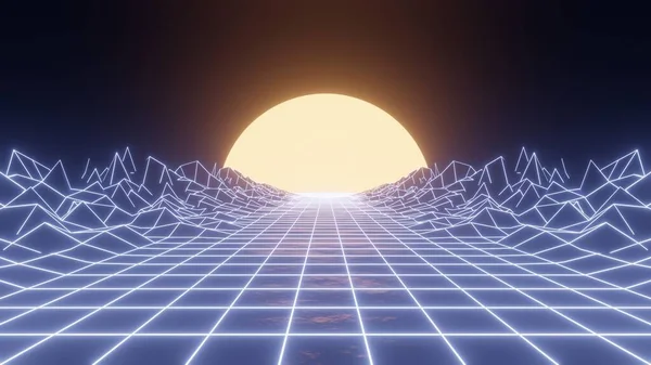 Render Neon Glödande Retro Wireframe Affisch — Stockfoto