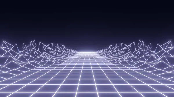 3D canlandırma, neon parlayan retro kablo çerçeveli poster