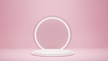 3D görüntüleme, boş podyum, camların arkasında parlayan daire