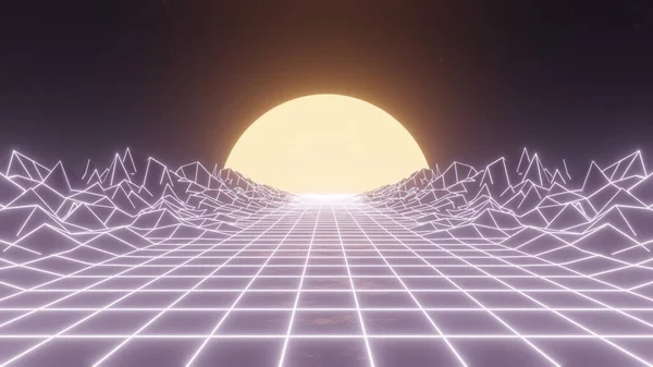 Render Neon Glödande Retro Wireframe Affisch — Stockfoto