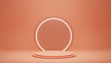 3D görüntüleme, boş podyum, camların arkasında parlayan daire