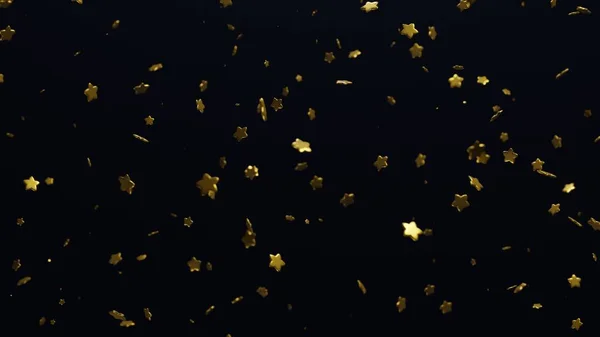 Fallande Gyllene Stjärnor Mot Mörkblå Bakgrund Render — Stockfoto