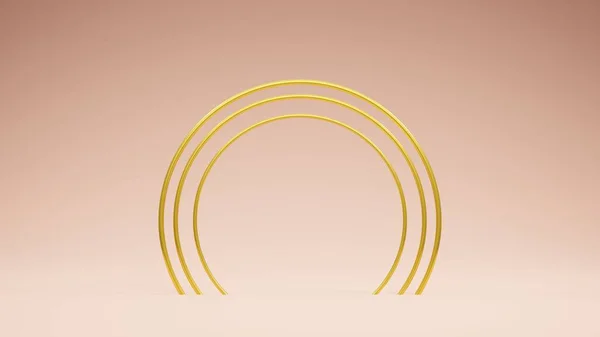 Formas Metálicas Douradas Sobre Fundo Rosa Renderização — Fotografia de Stock