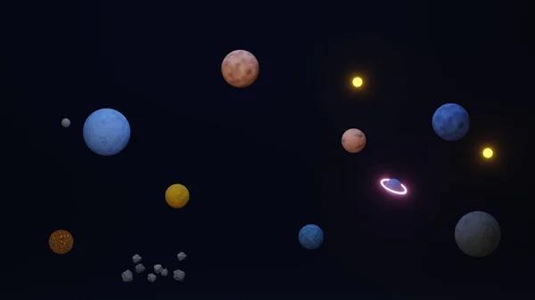 Kosmisches Thema Rendering Mit Glühenden Sternen Und Planeten — Stockfoto