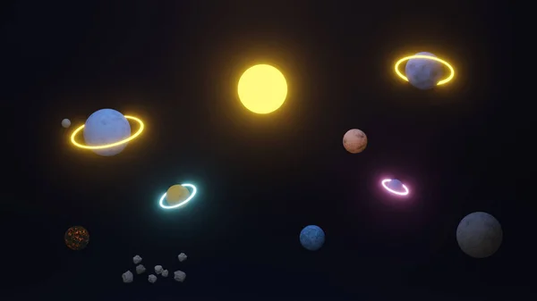 Tema Cósmico Renderização Com Estrelas Brilhantes Planeta — Fotografia de Stock