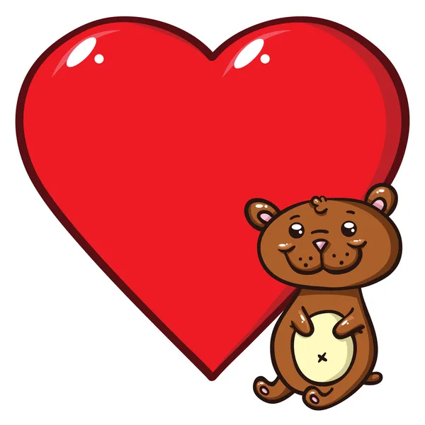 Urso de pelúcia e coração — Vetor de Stock