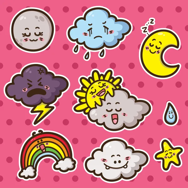 Erste kawaii-Reihe von Wettersymbolen. — Stockvektor