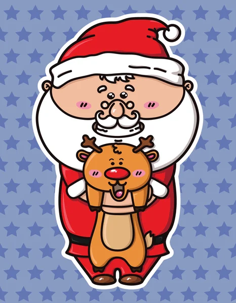 Père Noël drôle et les cerfs — Image vectorielle