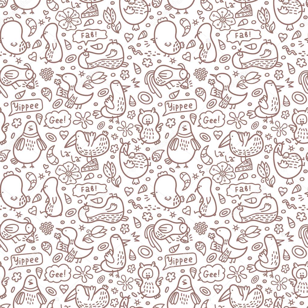 Outline doodle birds pattern.