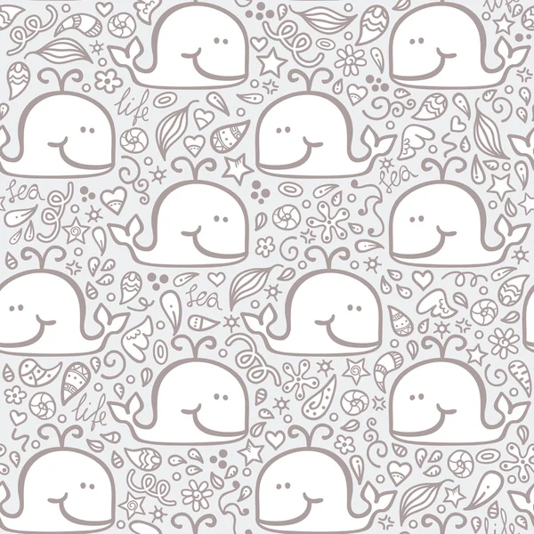 Doodle whales pattern . — Stock Vector