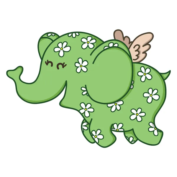 Aranyos doodle repülő elefánt. — Stock Vector
