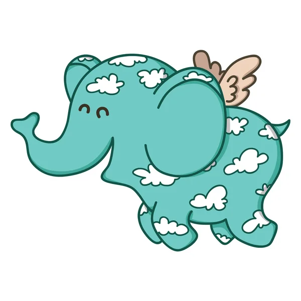 Cute doodle flying elephant. — Stock Vector