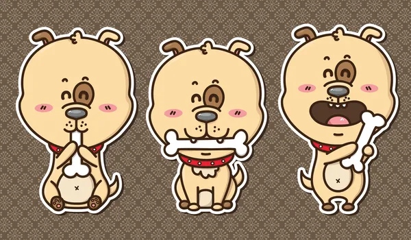 3 cachorros kawaii . — Vector de stock