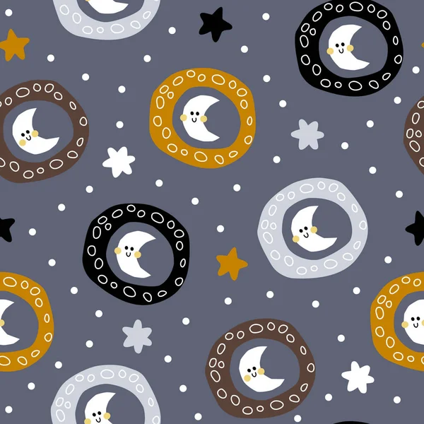 Vector Illustration Space Seamless Scandinavian Pattern Moon Stars Kids Fabrics — Stock Vector